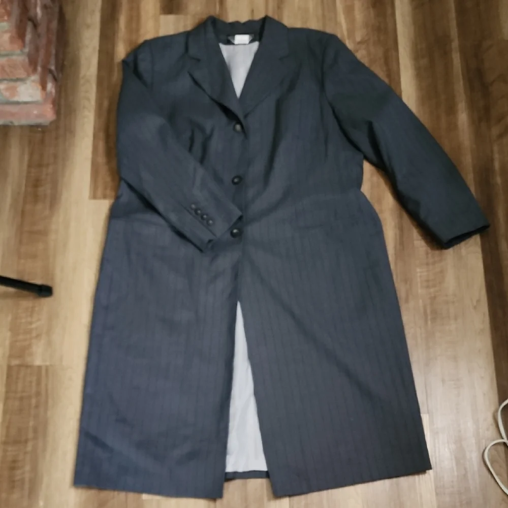 Harvé Benard Gray Pinstripe Long Blazer Coat Sz18 Plus Size Office Career Chic - Picture 7 of 12